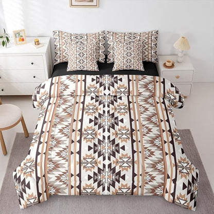 Erosebridal 7 Piece Rustic Western Comforter Set with Sheets Southwestern Aztec Bedding Set Queen Vintage Tribal Bohemian Geometric Bed in A Bag for Men Adults Exotic Ethnic Native American Bed Set