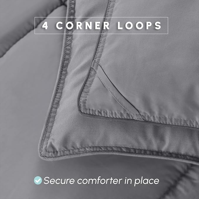 Elegant Comfort 3-Piece Box Stitched Down Alternative Comforter with Shams - Ultra Soft for All Season Duvet Insert with Corner Tabs, Plush Cozy 3PC Comforter Set, California King, Gray