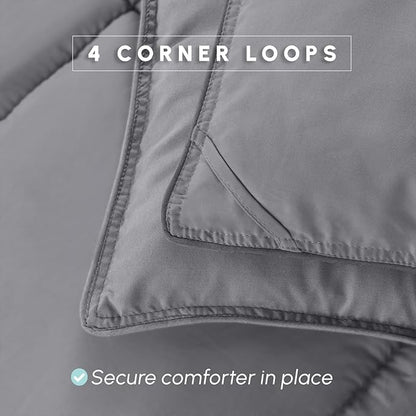Elegant Comfort 3-Piece Box Stitched Down Alternative Comforter with Shams - Ultra Soft for All Season Duvet Insert with Corner Tabs, Plush Cozy 3PC Comforter Set, California King, Gray