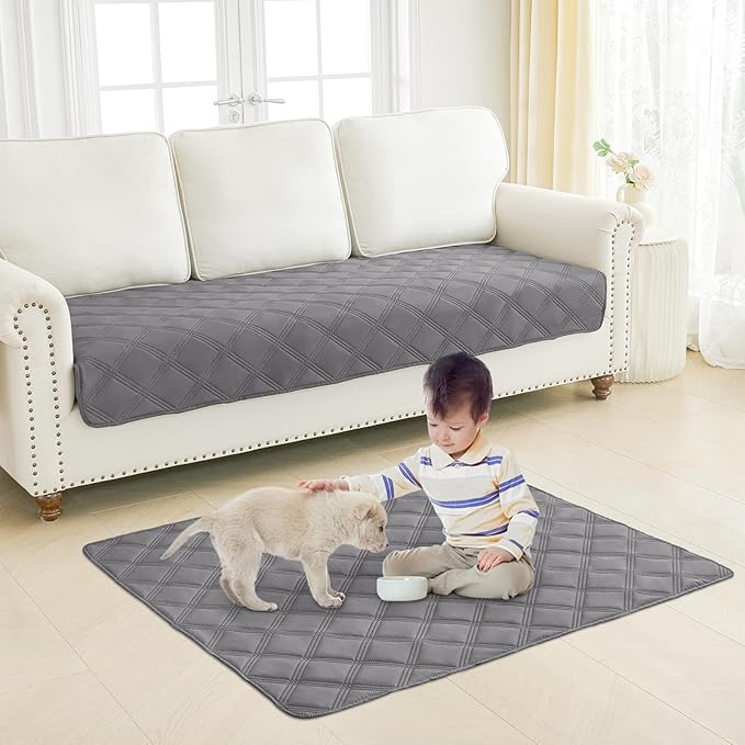 Smiry Waterproof Dog Bed Cover Blanket 82x120, Soft Reversible Pet Blanket, Washable Leakproof Cats Dogs Couch Cover for Sofa, Couch, Furniture, Grey/Dark Grey