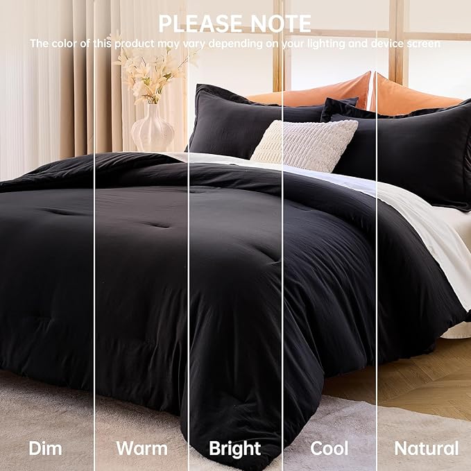MUXHOMO Black Queen Comforter Set, All Season Ultra Soft Down Alternative Bedding - 3 Piece Lightweight Bed Set Includes 1 Comforter (90"x90") and 2 Pillow Shams (20"x26")