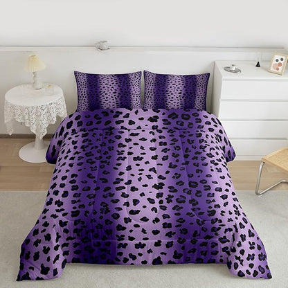Erosebridal Leopard Print Comforter for Kids Boys Girls,African Cheetah Print Toddler Bedding Set,Farmhouse Rustic Duvet Insert,Ombre Purple Quilt Bedroom Decor