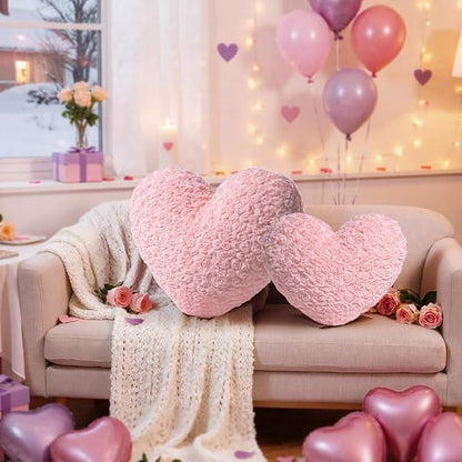 Lanpn Valentines Day Heart Pillows 2Pcs, Love Heart Shaped Pillow Soft Plush Throw Pillow Plush Heart Decorative Cushion for Couch Bed Sofa Valentine's Day Decor (Pink, 16.5x12in/14x10.5in)