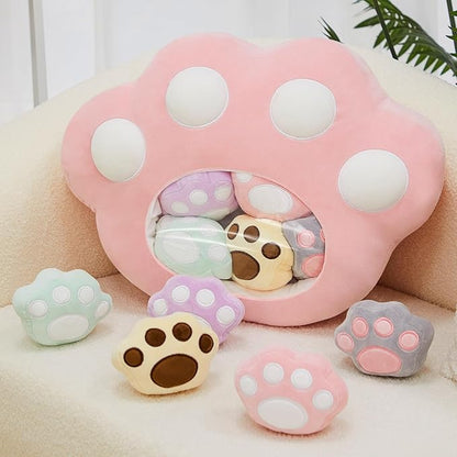 Lewtemi Cute Banana Pillow Kawaii Stuffed Animal Removable Emotional Plush Support Cat Dinosaur Gift for Home Room Positive Decor(Cat Paw)