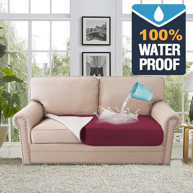 H.VERSAILTEX Couch Cover for Dogs Washable 100% Waterproof Sofa Cushion Cover Dog Bed Cover Non-Slip Pet Blanket for Sofa Cushion Protector, 35" x 62", Burgundy