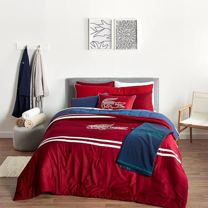 Lacoste Big Croc Decorative Pillow – 16" x 24" Throw Pillow for Bed Sofa Couch, Embroidered Crocodile Logo, 100% Brushed Twill Cotton Cover Fabric, Machine Washable, Rio Red