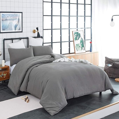 Houseri Dark Grey Comforter Set - Full Size Deep Comforter Quilt for Teen Boys & Girls - Minimalist Soft Solid Grey Bed Blanket