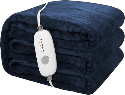 Electric Heated Blanket 72"x84" Full Size Flannel Heated Blanket, Cozy & Warm for All Night, 5 Heat Settings & 10 Hours Auto Off, Machine Washable, Dark Blue