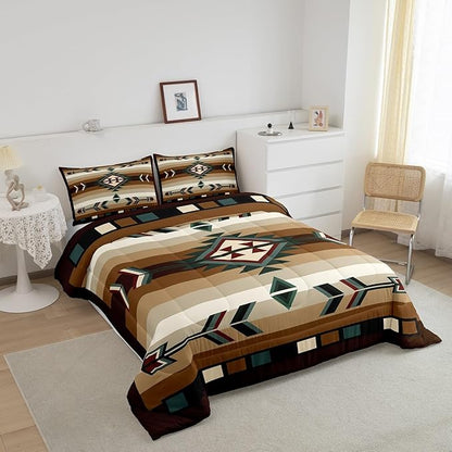 Erosebridal Rustic Bohemian Full Comforter Set American Native Southwestern Bedding Set Boho Western Aztec Exotic Bed Comforter Sets for Boys Men Vintage Country Farmhouse Quilt Duvet 3 Pcs