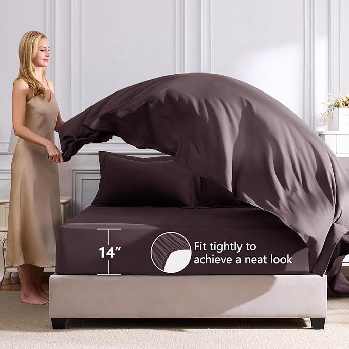 CozyLux Full Size Comforter Sets Cocoa Powder - 7 Pieces Bed in a Bag Full, Luxury Soft Bed Set for All Seasons, Bedding Set with Down Alternative Comforter, Sheets, Pillowcases & Shams