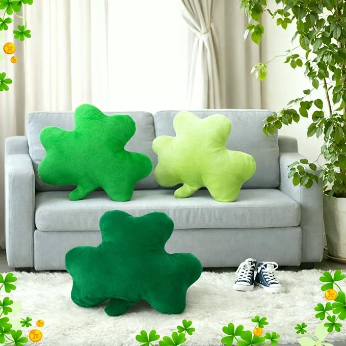 Huwena 3 Pcs St Patrick's Day Pillow Shamrock Shaped Plush Throw Pillows Green Stuffed Shamrock Decorative Cute Soft Saint Patrick's Day Decorations for Irish Office Couch Sofa Home Bedroom
