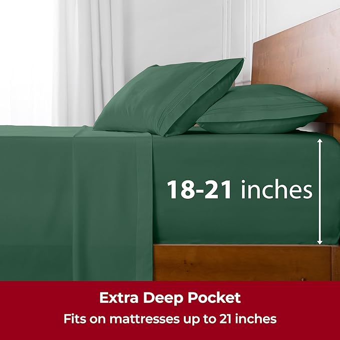 Mellanni Extra Deep Twin Sheets - 3 PC Iconic Collection Bedding - Hotel Luxury, Ultra Soft, Cooling Bed Sheets - Wrinkle, Fade, Stain Resistant (Twin, Emerald Green)