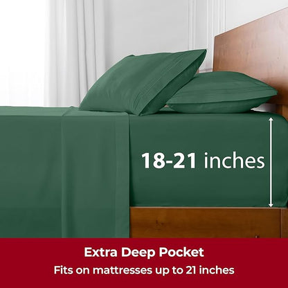 Mellanni Extra Deep California King Sheets - 4 PC Iconic Collection Bedding - Luxury, Ultra Soft, Cooling Bed Sheets - Wrinkle, Fade, Stain Resistant (Cal King, Emerald Green)