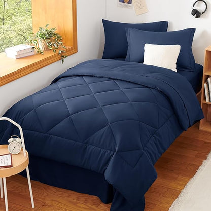 CozyLux Twin Comforter Set with Sheets Navy Blue - 5 Pieces Bed in a Bag Twin, All Season Bed Set for Girls and Boys, Bedding Set with Down Alternative Comforter, Sheets, Pillowcase & Sham