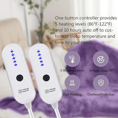 Heated Blanket Electric King Size, Machine Washable Plush Heated Blanket with Dual Control 5 Heating Levels & 10 Hours Auto Off, Fast Heating & Overheat Protection, 100" x 90", Lavender Violet