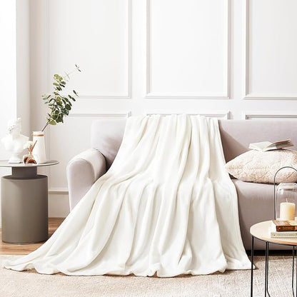 Hansleep Fleece Queen Blanket for Bed Fleece Super Soft White Queen Flannel Fuzzy Plush Cozy Blanket for All Seasons, White, Queen 90x90 Inches