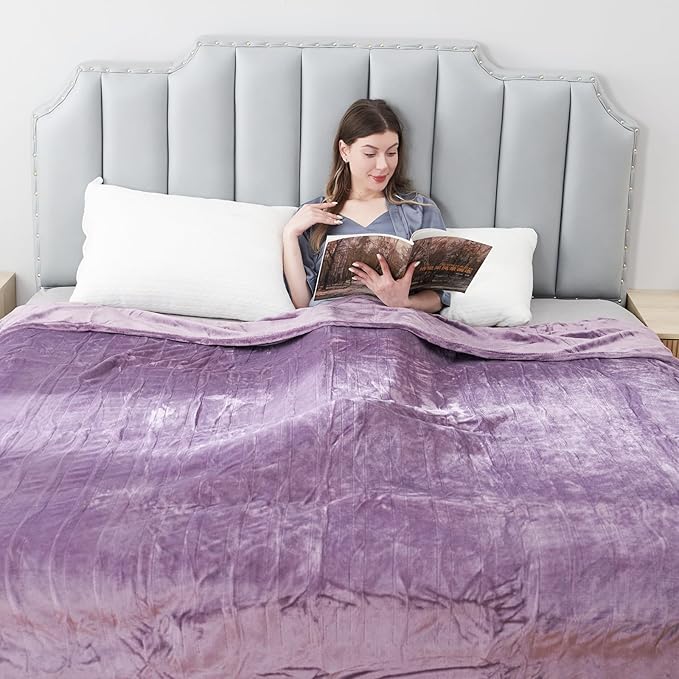 Electric Heated Blanket Twin Size 62"x84", Fast Heating Throw, Soft Plush Microplush for Bed & Couch, 1-10 Hours Auto Off & 6 Heating Levels, Machine Washable, Gifts for Grandma & Family-Purple
