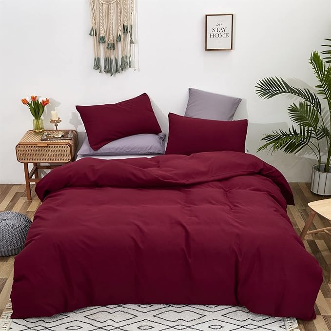 CLOTHKNOW Burgundy King Size Comforer Sets Wine Red Bedding Comforer Sets Dark Red Comforter King Soft All Season Bedding Sets with 2 x Pillow Cases