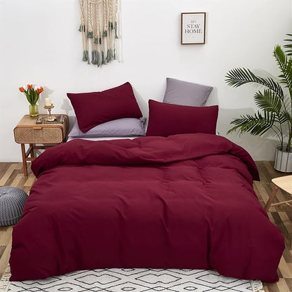 CLOTHKNOW Burgundy King Size Comforer Sets Wine Red Bedding Comforer Sets Dark Red Comforter King Soft All Season Bedding Sets with 2 x Pillow Cases