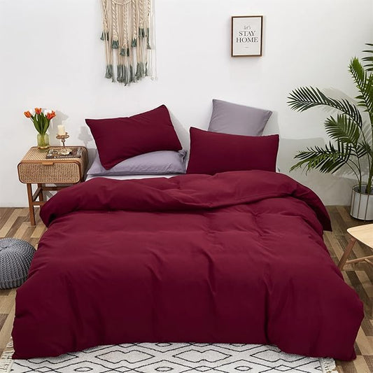 CLOTHKNOW Burgundy King Size Comforer Sets Wine Red Bedding Comforer Sets Dark Red Comforter King Soft All Season Bedding Sets with 2 x Pillow Cases