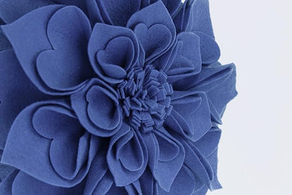 Fennco Styles Handmade 3D Heart-Shaped Petals Flower Decorative Filled Throw Pillow 13" Round - Navy Blue Floral Pillow for Couch, Home Décor and Holiday, Housewarming Gift