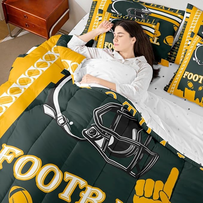 Feelyou Football 7 Pieces Comforter Sets Queen Size Kids Bedding Set Rugby Sports Football City Bed in a Bag with Comforter, Sheets, Pillowcases & Cushion Cover