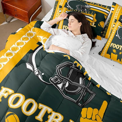 Feelyou Football 7 Pieces Comforter Sets King Size Kids Rugby Sports Bedding Set Rugby Sports Football City Bed in a Bag with Comforter, Sheets, Pillowcases & Cushion Cover