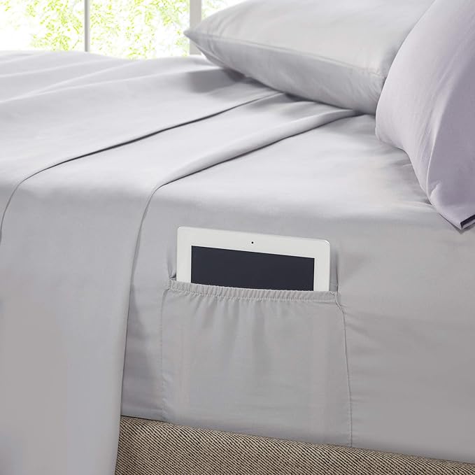 Comfort Spaces Bed in A Bag - Trendy Casual Design Cozy Comforter with Complete Sheet Set with Side Pocket, All Season Cover, Matching Shams King(104"x90"), Kate, Grey/Purple 9 Piece