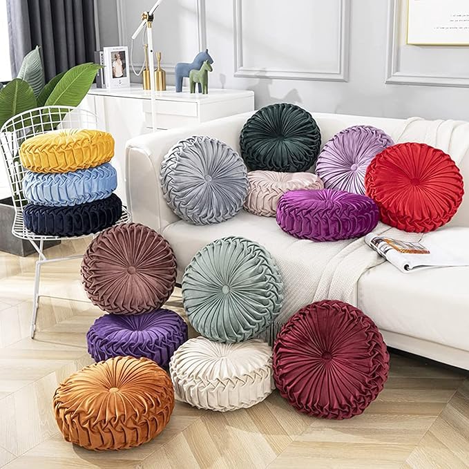 S_SSOY Round Throw Pillow for Couch Decorative 13"X13" Pumpkin Round Velvet Cushion for Sofa Bed Chair Floor Car Decorative (Dark Grey)