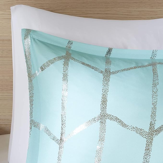 Intelligent Design Raina King / Cal King Comforter Set, Soft Microfiber Comforter Set King, Modern Geometric Metallic Bed Set, 5 Pieces College Bedding Comforter Set with 2 Shams, 2 Toss Pillows Aqua