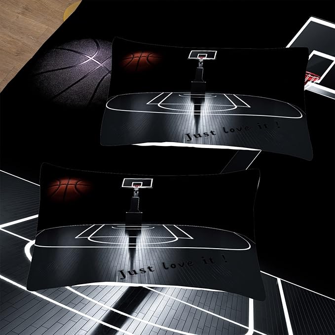 Tailor Shop Sports Basketball Comforter Set for Boys Teens Men Black Basketball Court Comforter Basketball Quilt Bedding Set Soft Lightweight Microfiber Twin Size with 1 Comforter 1 Pillowcase…