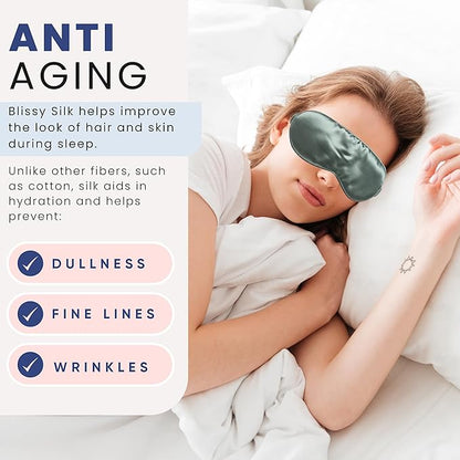 Blissy Silk Sleep Mask - Eye Sleeping Mask for Women & Men for Total Blackout - 100% Pure Mulberry Silk, 22 Momme 6a Fibers - Blindfold Sleep Mask Side Sleeper Eye Cover (Matcha)