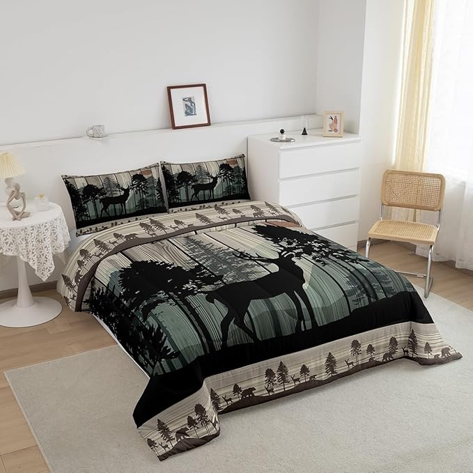 Feelyou Canbin Deer Comforter Set for Girls Boys Kids Deer Hunting Bedding Set Room Decor Rustic Farmhouse Bedding Set Wild Animal Brown Duvet Set Twin Size 2Pcs Quilt Set