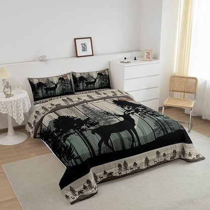 Feelyou Canbin Deer Comforter Set for Girls Boys Kids Deer Hunting Bedding Set Room Decor Rustic Farmhouse Bedding Set Wild Animal Brown Duvet Set Twin Size 2Pcs Quilt Set