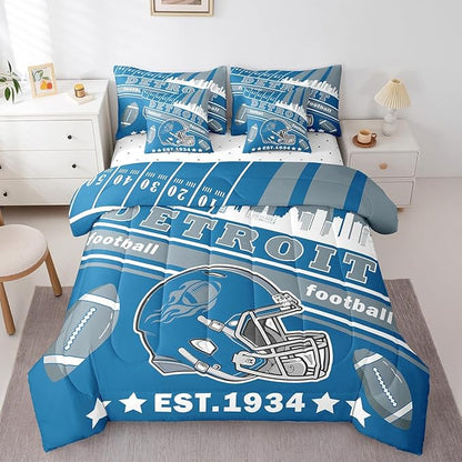 Feelyou Football 7 Pieces Comforter Sets Queen Size Kids Rugby Sports Bedding Set for Boys Kids Teen Sports Theme Football City Bed in a Bag with Comforter, Sheets, Pillowcases & Cushion Cover