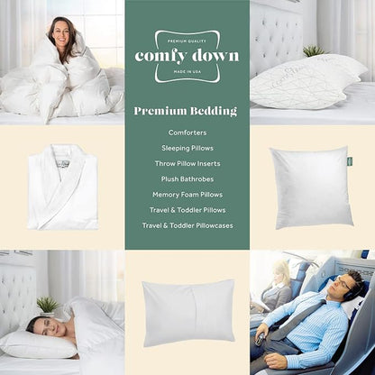 ComfyDown Decorative Throw Pillow Insert, Down and Feathers Fill, 100% Cotton Cover 233 Thread Count, Square Pillow Insert - Made in USA (18" x 18")