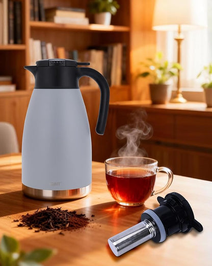 GiNT 74oz Large Thermal Coffee Carafe with Infuser–Insulated Tea Carafe, Removable Filter, Dishwasher-Safe|2.2L 10+ Cups,Wide Mouth,Dual Seal|Stainless Steel Beverage Server for Office&Events