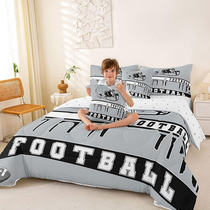 Erosebridal Football City 7 Pcs Comforter Set King Football Bedding Boys Girls Grey Rugby Game Sheet Set Bed in A Bag Football Fans Bedroom Decor Sports Ball Competition Bed Set