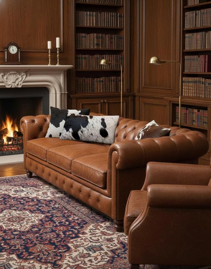 NGF Genuine Cowhide Lumber Pillows Cushion Cover - Leather Hair on 12' x 22' Throw Pillow - Handmade Leather Cushion Case with Hidden Zipper for The Living Room (Black & White, 12" x 22" Inches)