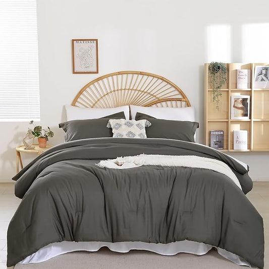 weigelia Full Size Comforter Set 7 Pieces Dark Grey Full Bed Set Full Comforter Set Soft Boho Bedding Set with Sheets, Pillowcases & Pillow Shams for Women and Men