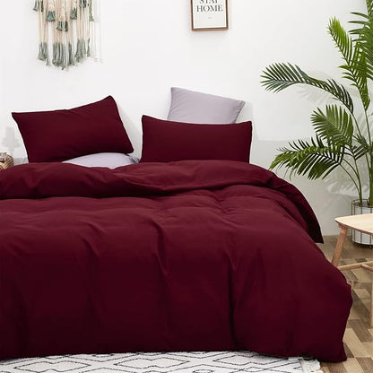 KAREVER Burgundy Comforter Set Queen Size Dark Red Bedding Set Soft Durable Bedding Set Kids Teens Adult Lightweight Plain Burgundy Blanket Breathable Dark Red Bed Comforter Set