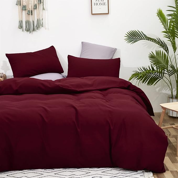 KAREVER Burgundy Comforter Full Size Dark Red Bedding Set Soft Comforter Set Durable Burgundy 3 PCs Bed Set 1 Comforter with 2 Pillowcases