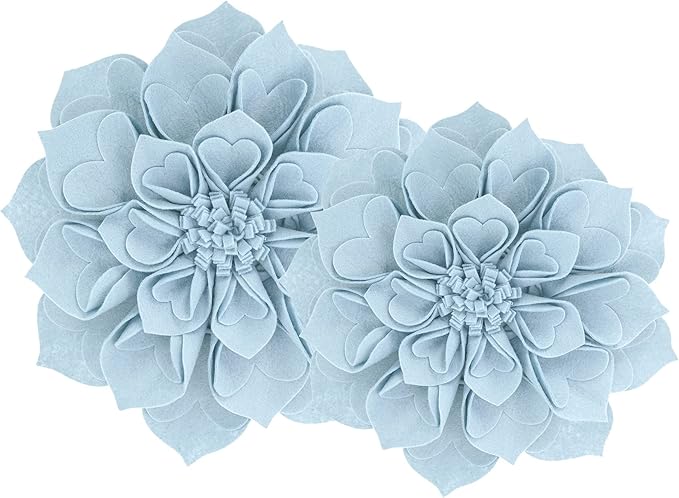 Fennco Styles Handmade 3D Heart-Shaped Petals Flower Decorative Filled Throw Pillow 13" Round - Aqua Floral Pillow for Couch, Home Décor and Holiday, Housewarming Gift