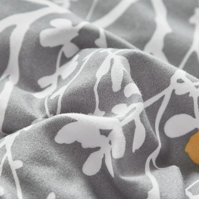 UOZZI BEDDING Bed in a Bag 7 Pieces King Size Gray Branches with Yellow Dots - Soft Microfiber Reversible Bed Comforter Set (1 Comforter Pillow Shams 1 Flat Sheet 1 Fitted Sheet 2 Pillowcases)
