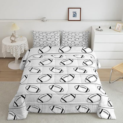 Manfei Football Comforter Set King Size, Sports Gaming Theme Bedding Set for Kids Boys Girls Room Decor, Grey Wooden Plank Down Comforter, Soft Polyester Quilt Set,2 Pillowcases