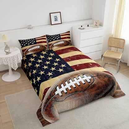Feelyou Rugby Comforter Set Twin Size Football Comforter for Boys Girls Teens Rugby Sports Bedding Set Gift for Football Lover Duvet Set Room Decor Brown Quilt Set