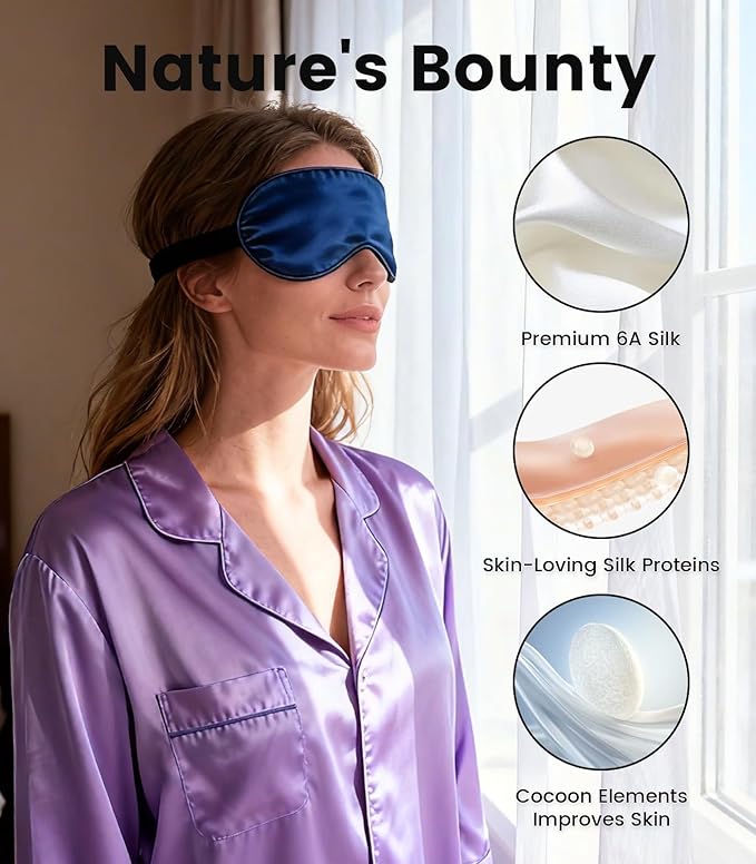 Formé & Found Silk Sleep Mask for Men & Women, 100% 6A Mulberry Silk, 16 Momme Ultra-Soft Eye Mask for Sleeping, Blackout Sleeping Eye Mask for Dry Eyes, Super Light Sleep Mask(Navy Blue)