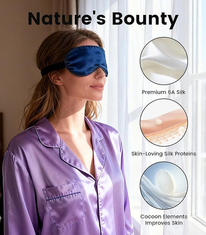 Formé & Found Silk Sleep Mask for Men & Women, 100% 6A Mulberry Silk, 16 Momme Ultra-Soft Eye Mask for Sleeping, Blackout Sleeping Eye Mask for Dry Eyes, Super Light Sleep Mask(Navy Blue)