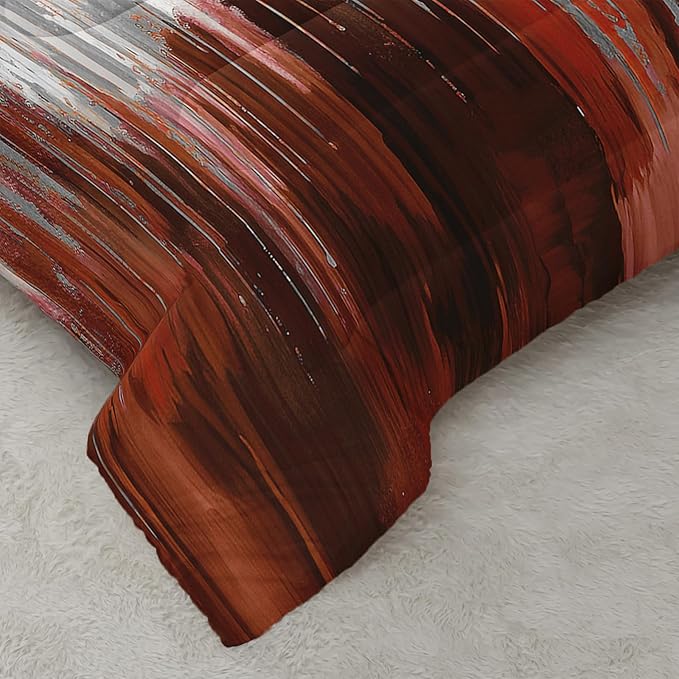 Burnt Orange White Gradient Print Comforter Set Full Size,Abstract Art Bedding Set,Patchwork Printed Quilted Set for Teens Adult,with 1 Comforter and 2 Pillow Case