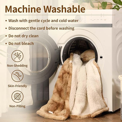Bearhug Electric Throw Blanket 50" x 60", Faux Fur & Sherpa Heated Throw, 6 Heating Levels & 4H Auto Off, Over-Heat Protect, ETL Certification, Machine Washable